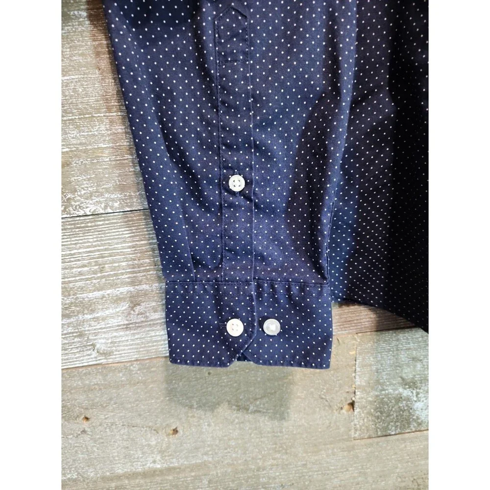 H&M Slim Fit Easy Iron Blue/White Polka Dot Dress Shirt L 32/33